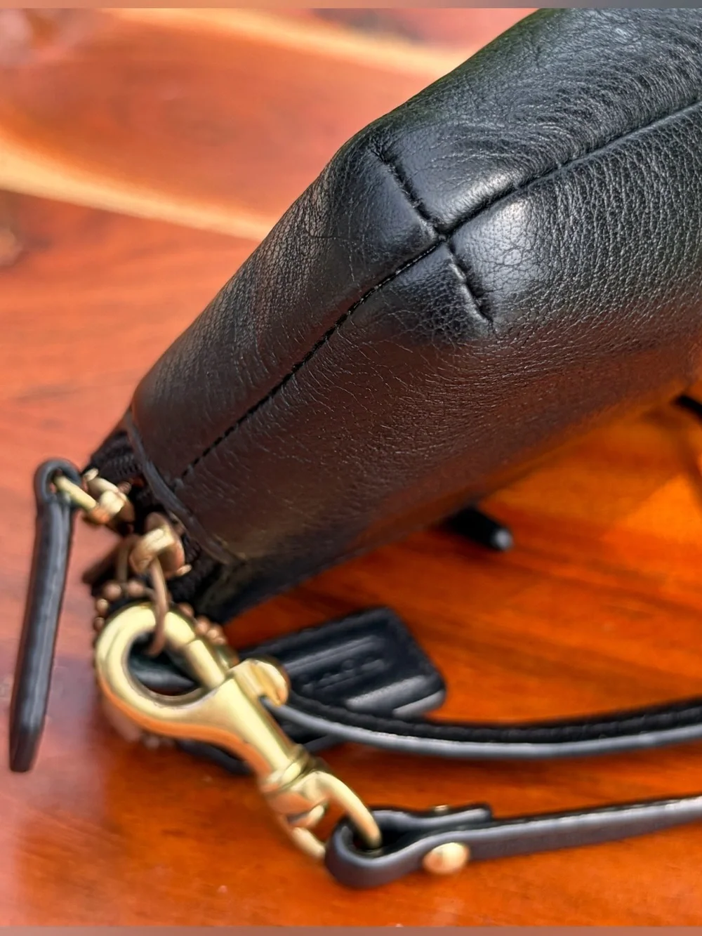 Coach Black Leather Double-Pocket Wristlet Clutch EUC